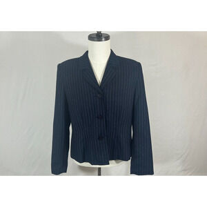 Karen Scott Blazer Womens 14 Blue Pinstripe Button Up Long Sleeve Jacket NWT